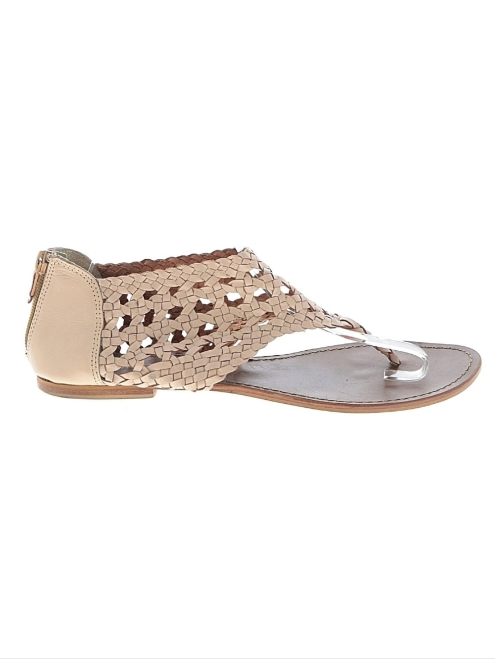 Restricted Woven Leather Thong Toe Flat Sandal, 10, Beige